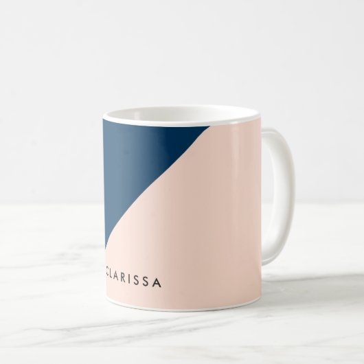 パエレガントモダンステル桃ネイビーブルー色ブロック コーヒーマグカップ (正面右)