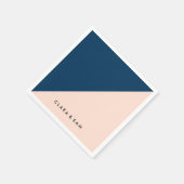 パエレガントモダンステル桃ネイビーブルー色ブロック スタンダードカクテルナプキン (角)