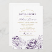 パエレガントープル金ゴールド結婚牡丹ブライダルシャワー 招待状 (正面/裏面)