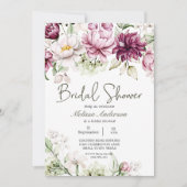 パオニア ピンク バーガンディ 花 ブライダル シャワー 招待状 (正面)