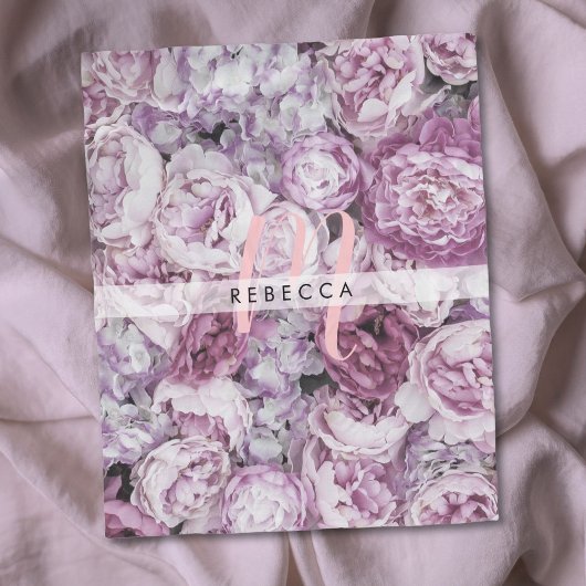 パオニー ローズ フラワーピンク スクリプト モノグラム フリースブランケット