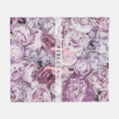 パオニー ローズ フラワーピンク スクリプト モノグラム フリースブランケット (正面(横))