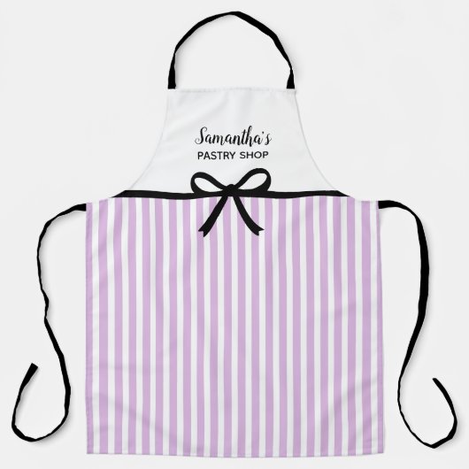 パカスタムープルストライプベーカリーキッチンサロン エプロン (正面)
