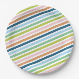 パカラフルステルストライプパターン ペーパープレート