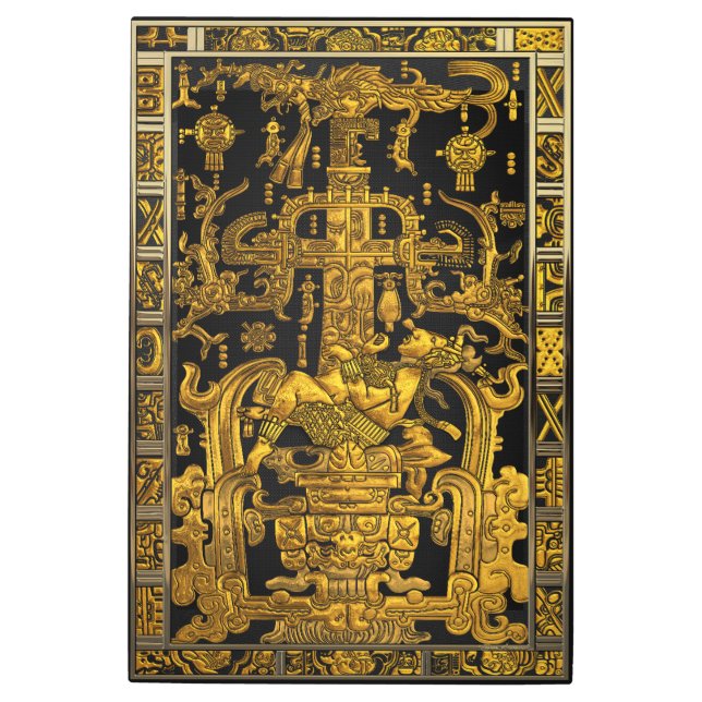 パカルの墓 – 金ゴールドパレンケ宇宙飛行士 メタルプリント (正面)