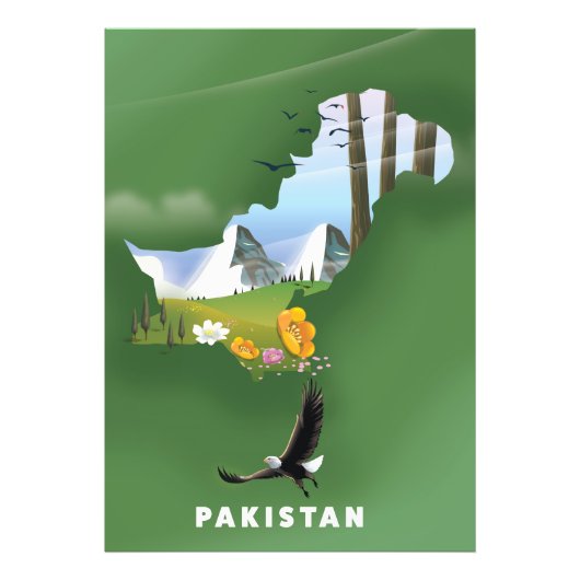 パキスタンのイラスト入りの旅行地図 フォトプリント            (正面)