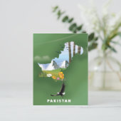 パキスタンのイラスト入りの旅行地図 ポストカード (スタンド正面)