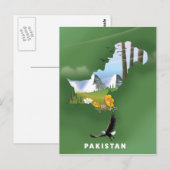 パキスタンのイラスト入りの旅行地図 ポストカード (正面/裏面)