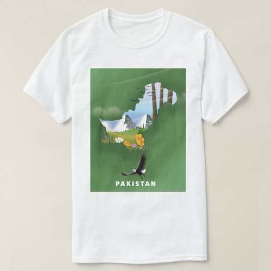 パキスタンのイラスト入りの旅行地図 Tシャツ (デザイン正面)