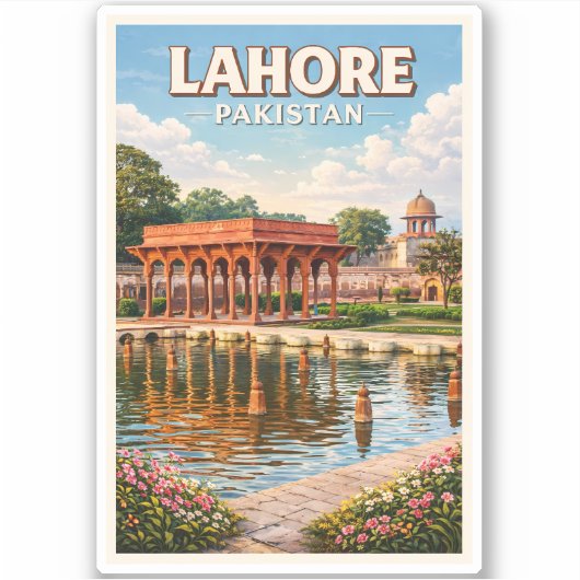 パキスタンのラホール庭園イラスト旅行アート シール (正面)