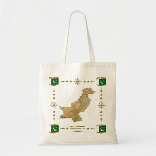 パキスタンの地図 + 旗のバッグ トートバッグ