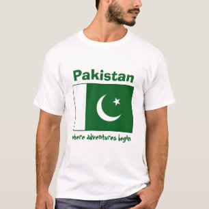 パキスタンの旗 + 地図 + 文字のTシャツ Tシャツ