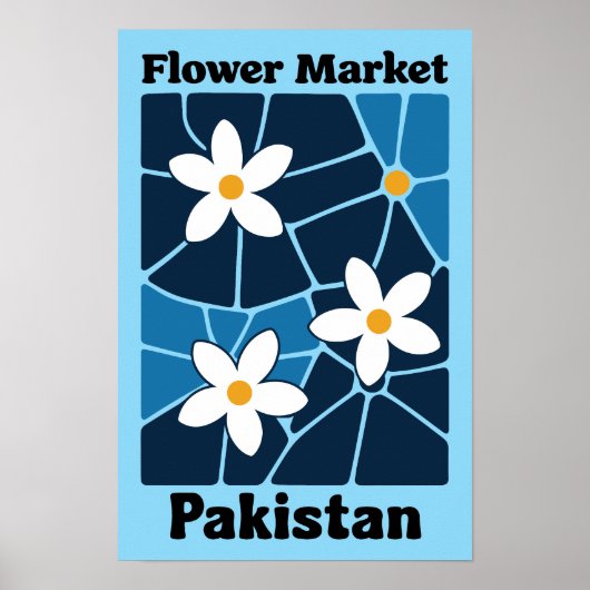 パキスタンの花市場 ジャスミンと青い壁のアート ポスター (正面)