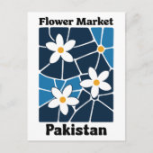 パキスタンの花市場 白いジャスミンとブルー ポストカード (正面)