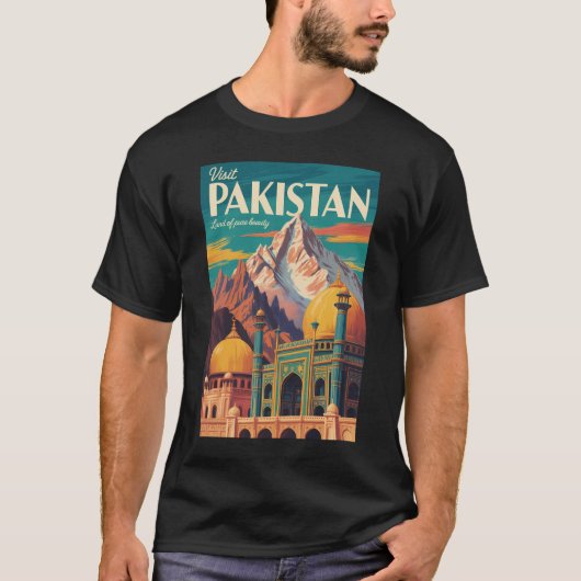 パキスタンの風景イラスト 旅行アート ヴィンテージ Tシャツ (正面)