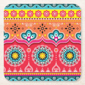 パキスタントラックカラフルアート： スクエアペーパーコースター (正面)