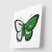 パキスタンバタフライ国旗 スクエア壁時計 (傾斜)