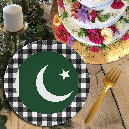 パキスタンプレート、バッファロー・プレイド&パキスタン国旗 ペーパープレート