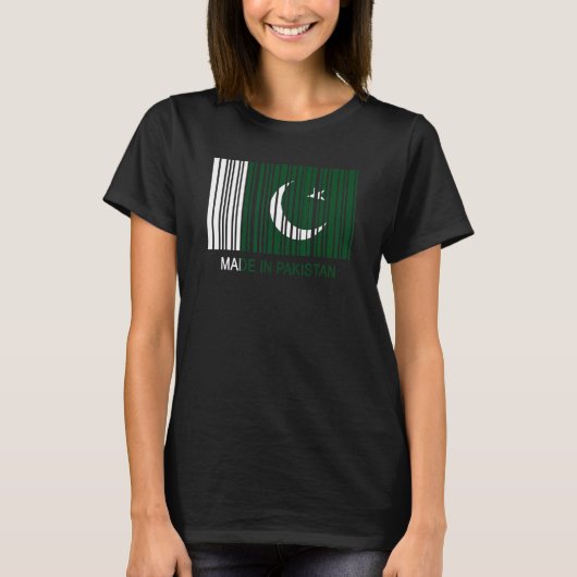 パキスタン国旗のバーコードで作成 Tシャツ (正面)