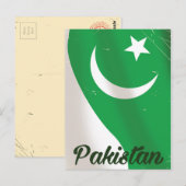 パキスタン国旗のヴィンテージ旅行ポスター ポストカード (正面/裏面)