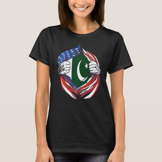 パキスタン国旗誇りを持ったのアメリカ人 Tシャツ (正面)