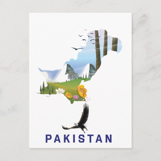 パキスタン旅行ポスター地図 ポストカード (正面)