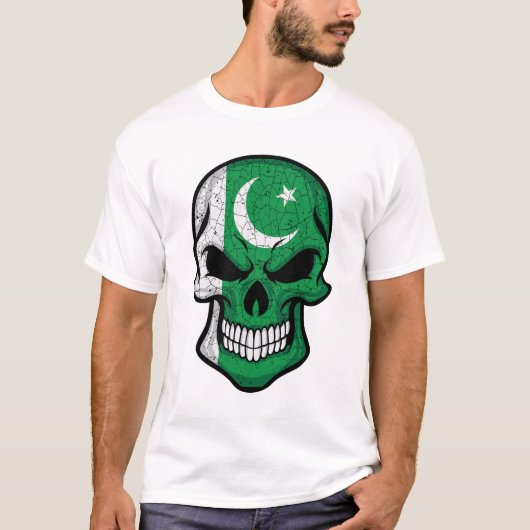 パキスタン笑顔スカル国旗 Tシャツ (正面)