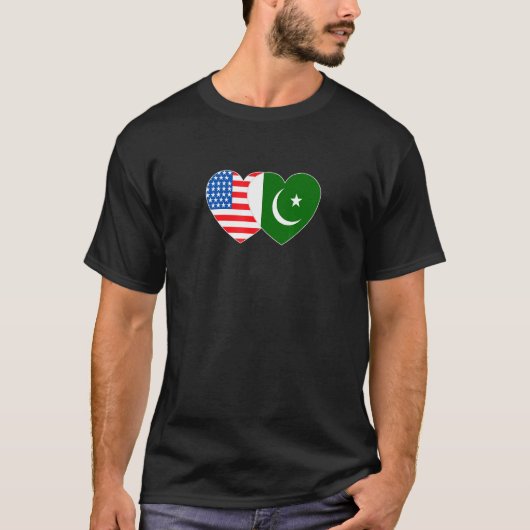 パキスタン&アメリカ国旗のツインハートforパキスタンアメリカ tシャツ (正面)