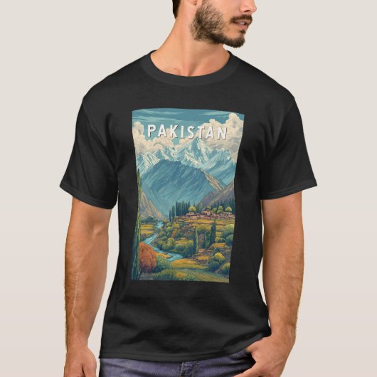 パキスタン イラスト 旅行 アート ヴィンテージ Tシャツ (正面)