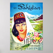 パキスタン、ハンザ渓谷から女の子、ヴィンテージ旅行 ポスター (正面)