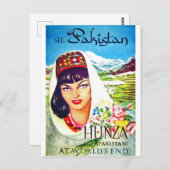 パキスタン、ハンザ渓谷から女の子、ヴィンテージ旅行 ポストカード (正面/裏面)
