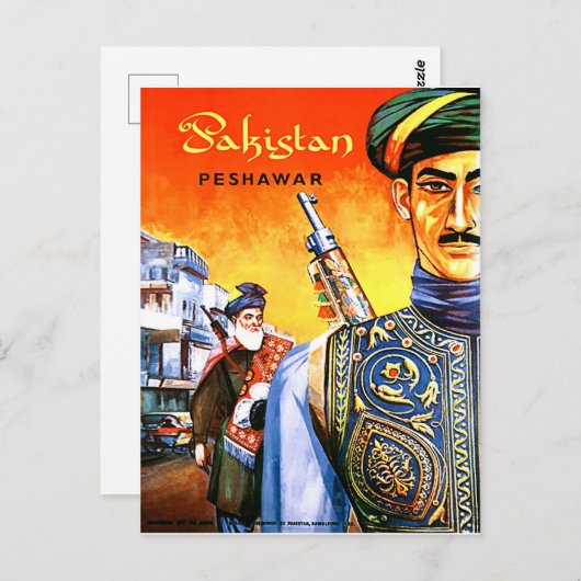 パキスタン、ペシャワールからの兵士、ヴィンテージ旅行 ポストカード (正面/裏面)