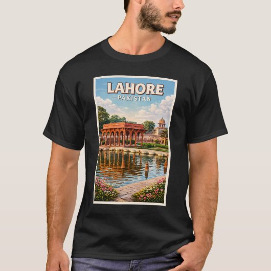 パキスタン+ラホール+庭園+イラスト+旅行+アート Tシャツ (正面)