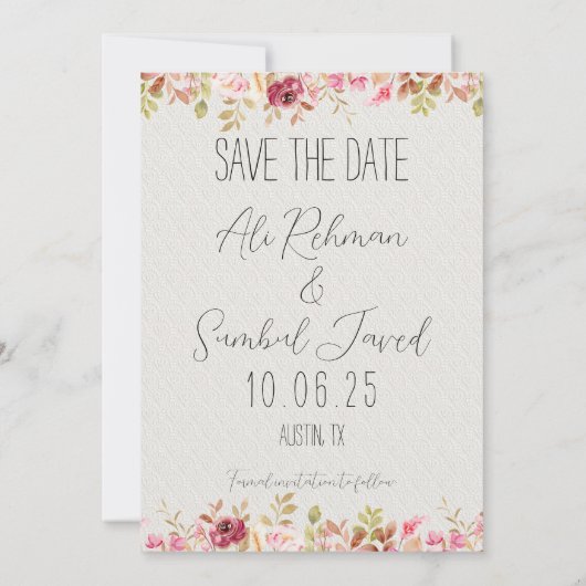 パキ結婚スタン夫婦イラストレーション セーブザデート (裏面)