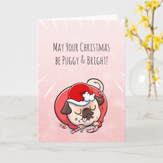 パギーと明るいクリスマスのパグカード カード (黄色い花)