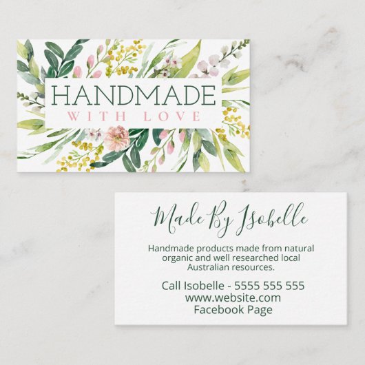 パクパクした白の上にラブモダン春開花を使って作られる 名刺 (正面/裏面)