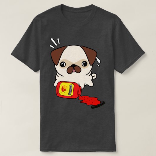 パグおもしろいこぼしたホットソース Tシャツ (デザイン正面)