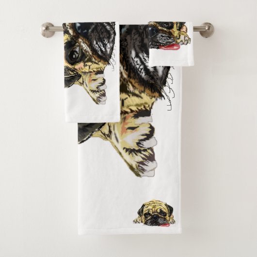 パグおもしろいドッグでバスタオルをセット – お客様のカラー バスタオルセット (インサイチュ)