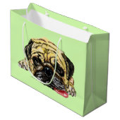 パグおもしろいドッグとの抱き枕 – あなたの色 – 文字 ラージペーパーバッグ (正面アングル)