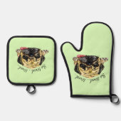 パグおもしろいドッグとカスタム文字 鍋つかみ&鍋敷きセット (正面)