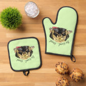 パグおもしろいドッグとカスタム文字 鍋つかみ&鍋敷きセット (トップダウン)