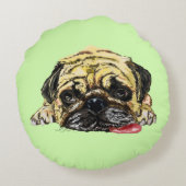パグおもしろいドッグ付き丸い枕 – あなたの色 ラウンドクッション (裏面)