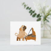 パグおもしろいドッグ遊ピアノ ポストカード (スタンド正面)