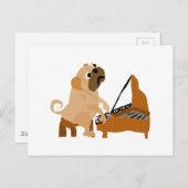 パグおもしろいドッグ遊ピアノ ポストカード (正面/裏面)