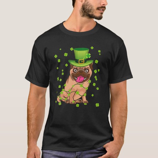 パグおもしろいドッグLeprechaun Hat St Patrick's Day Cost Tシャツ (正面)
