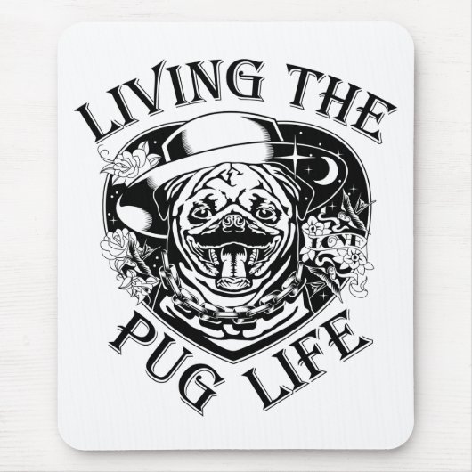 パグおもしろいライフヴィンテージ マウスパッド (正面)