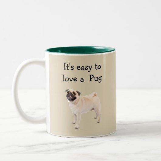 パグおもしろい犬を愛する簡単 ツートーンマグカップ (左)