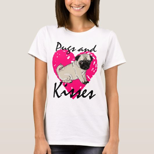 パグおよびキスの女性ワイシャツ Tシャツ (正面)