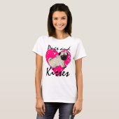 パグおよびキスの女性ワイシャツ Tシャツ (正面フル)