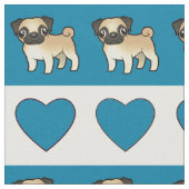 パグおよびハート-青 ファブリック (クローズアップ)